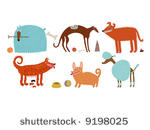 orange blue vector dogs set