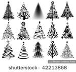 set of modern christmas trees....