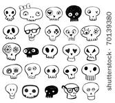 skulls doodles vector set
