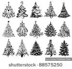 set of dreawn christmas trees....