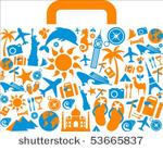 travel suitcase with many...