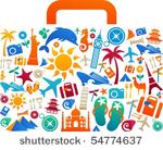 travel suitcase with many...