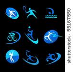 blue sport icons on black...