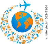 plane with tourism icons trail...