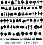 set of silhouettes of trees ...