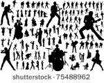 black silhouettes of musicians. ...