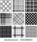 black   white plaid patterns set