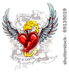 burning heart with wings ...