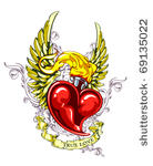 burning heart with wings ...