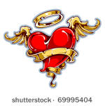 tattoo styled heart with wings  ...