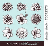 set of grungy flowers. layered. ...