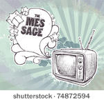 hand drawn retro tv set on...