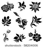 set of black flower design...