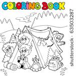 coloring book with camping kids ...