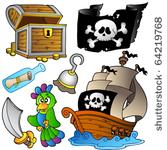 pirate collection with wooden...