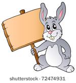 cute bunny holding wooden board ...