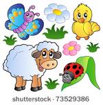 various happy spring animals  ...
