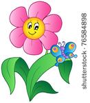 cartoon flower with butterfly   ...