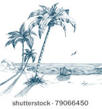 summer beach with palm trees ...