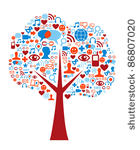 social media icons set in tree...