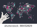 social media icons set in world ...