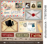 vintage postage design elements ...
