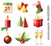 glossy christmas icons set