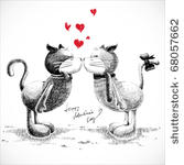 hand drawn cats in love ...