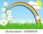 camomiles  rainbow and blue sky