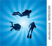 vector scuba divers underwater...