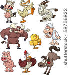nine funny cartoon farm animals....