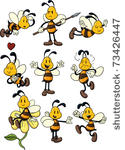 nine cute cartoon honeybees....