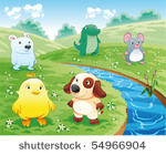 baby pets near the river. funny ...