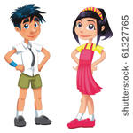 boy and girl. funny cartoon and ...