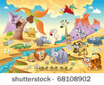 savannah animal family with...