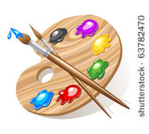 wooden art palette with paints...