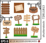 set of vintage wooden signboards