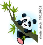 very cute giant panda climbing...