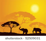 african landscape with elephants