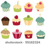 set of 12 cute cupcakes.