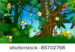 vector jungle with frog  toucan ...