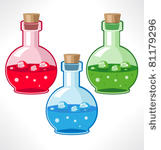 flasks with various medical or...