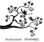 silhouettes of birds on a branch