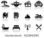 hotel and travel black icons set