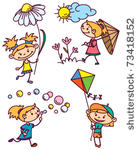 set with cute girl character ...
