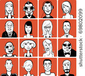 set of various doodle faces  ...
