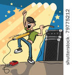 cartoon rock guitarist on stage
