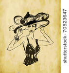 sketch of young woman on old...