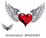 retro color heart with wings...