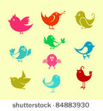set of cartoon doodle birds...